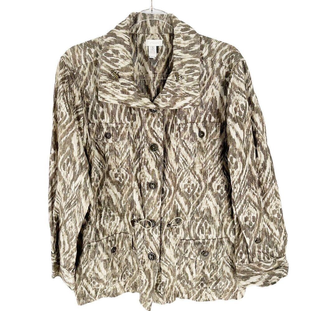 Chico's 3 Jacket Womens XL Gold Metallic Linen Blend Button Drawstring Waist